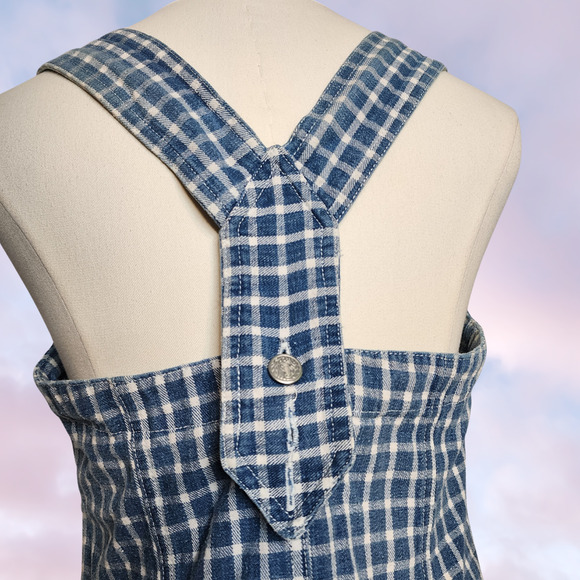 Vtg 90 Y2k Blue White Plaid Gingham Midi Tank Button Up Cotton Summer Dress Sz 9 - Picture 5 of 7